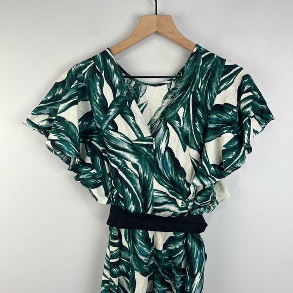 Who What Wear Linen Blend Palm Print Tropical Midi Dress XS - Picture 7 of 10